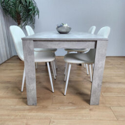 Kosy Koala Stone Grey Effect Wood Dining Table Set With 4 White Gem Pattern Chairs  Dining Room Furniture - thumbnail 3