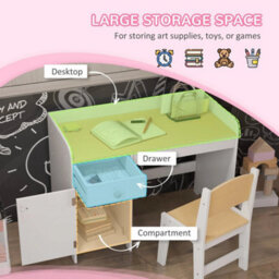 Desk And Chair Set For Ages 3-6 Years Storage Drawer - White - thumbnail 4