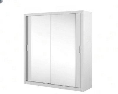 Arte Chic Mirrored Sliding Door Wardrobe With Shelves And Hanging Rail In White - Spacious Storage Solution H2150mm X W2000mm X D600mm - image 1