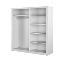 Arte Chic Mirrored Sliding Door Wardrobe With Shelves And Hanging Rail In White - Spacious Storage Solution H2150mm X W2000mm X D600mm - thumbnail 3