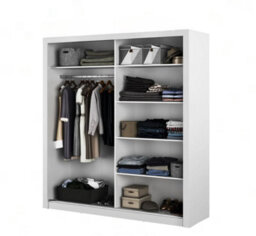 Arte Chic Mirrored Sliding Door Wardrobe With Shelves And Hanging Rail In White - Spacious Storage Solution H2150mm X W2000mm X D600mm - thumbnail 5