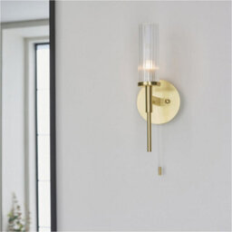 Loops 2 Pack Bathroom Satin Brass Plate Wall Light - Clear Ribbed Glass Shade - Non-Dimmable 3W Led G9 - thumbnail 3