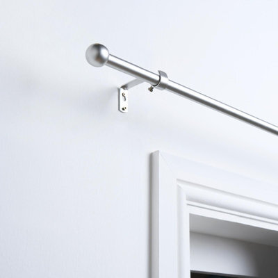 OHS Curtain Pole Extendable Metal Finnials Ball End Rings Rod Fittings, Silver - image 1