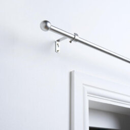 OHS Curtain Pole Extendable Metal Finnials Ball End Rings Rod Fittings, Silver