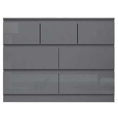 Grey Gloss Front Chest Of Drawers 7 Drawer Sideboard Bedroom Matt Frame - image 1