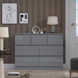 Grey Gloss Front Chest Of Drawers 7 Drawer Sideboard Bedroom Matt Frame - thumbnail 5