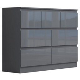 Grey Gloss Front Chest Of Drawers 7 Drawer Sideboard Bedroom Matt Frame - thumbnail 6