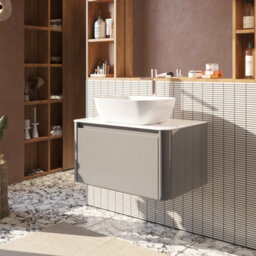 Plum&clay Mayfair Gloss Light Grey Wall Hung Bathroom Vanity Unit With White Marble Countertop (W)750mm (H)406mm - thumbnail 2
