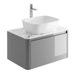 Plum&clay Mayfair Gloss Light Grey Wall Hung Bathroom Vanity Unit With White Marble Countertop (W)750mm (H)406mm