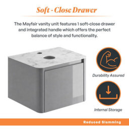 Plum&clay Mayfair Gloss Light Grey Wall Hung Bathroom Vanity Unit With White Marble Countertop (W)750mm (H)406mm - thumbnail 4