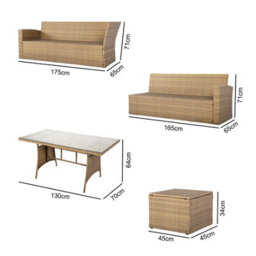 Pelias Rattan Garden Corner 8 Seater Outdoor Sofa Dining Set Brown , Outdoor Furniture Set - thumbnail 7