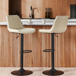 Wyld And Coco Set Of 2 Light Beige Faux Leather Height-Adjustable Bar Stools With Swivel - thumbnail 2