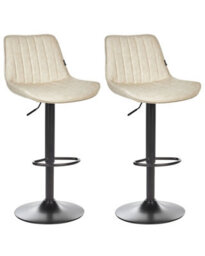 Wyld And Coco Set Of 2 Light Beige Faux Leather Height-Adjustable Bar Stools With Swivel - thumbnail 3