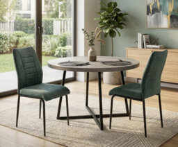 Aspect Furniture Set Of 2 Anna Upholstered Dining Chairs Black Metal Legs,green Fabric