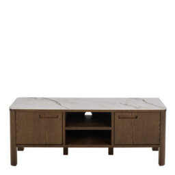 Wyld Haus Cork Oak Veneer Tv Unit With Cream Ceramic Top, 2 Drawers And 2 Shelves - thumbnail 3