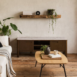 Wyld Haus Cork Oak Veneer Tv Unit With Cream Ceramic Top, 2 Drawers And 2 Shelves - thumbnail 2