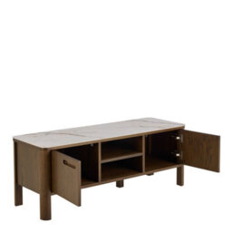 Wyld Haus Cork Oak Veneer Tv Unit With Cream Ceramic Top, 2 Drawers And 2 Shelves - thumbnail 6