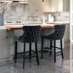 HomeTouch Set Of 2 Contemporary Velvet Upholstered Wing-Back Barstools Black - thumbnail 3