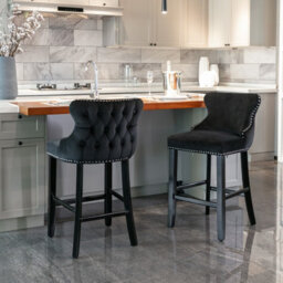 HomeTouch Set Of 2 Contemporary Velvet Upholstered Wing-Back Barstools Black - thumbnail 4
