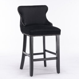 HomeTouch Set Of 2 Contemporary Velvet Upholstered Wing-Back Barstools Black - thumbnail 8