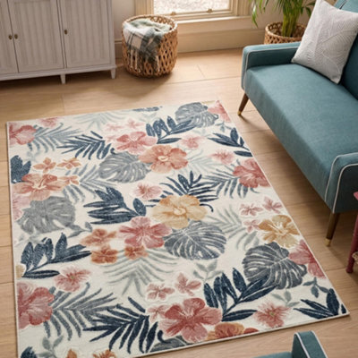 Gardenia Azalea Indoor Outdoor Low Pile Area Rug Floral Design Cream 200 X 290 Cm - image 1