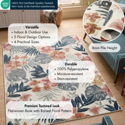 Gardenia Azalea Indoor Outdoor Low Pile Area Rug Floral Design Cream 200 X 290 Cm - thumbnail 2