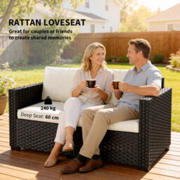 Outsunny 2 Seater Rattan Garden Sofa With Deep Seat, Wide Arms, Black - thumbnail 4