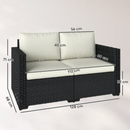 Outsunny 2 Seater Rattan Garden Sofa With Deep Seat, Wide Arms, Black - thumbnail 3