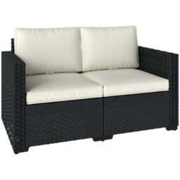 Outsunny 2 Seater Rattan Garden Sofa With Deep Seat, Wide Arms, Black - thumbnail 2