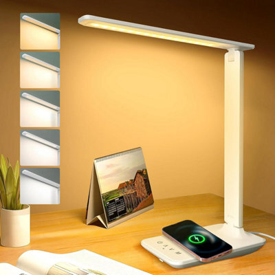 Joyshie Desk Lamp Dimmable Led Table Reading Light With Usb Charging Port,wireless 5 Lighting Modes, Touch Control Foldable Nail