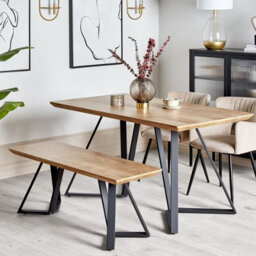 Wyld And Coco Light Brown Nordic Bench With Wide Mdf Top And Black Metal Legs, W1200 X D400 X H480mm - thumbnail 2