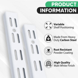 Mkgt 430mm Twin Slot Uprights - White Genuine 32mm Adjustable Wall Shelving System (Pack Of 2) - thumbnail 3