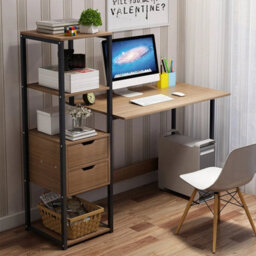 Home Computer Desk Workstation Table W/ Storage Bookshelf Shelves & Drawers - thumbnail 4