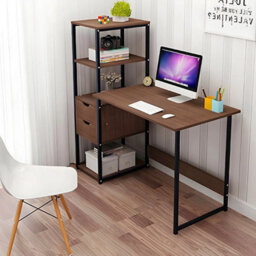Home Computer Desk Workstation Table W/ Storage Bookshelf Shelves & Drawers - thumbnail 3