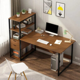 Home Computer Desk Workstation Table W/ Storage Bookshelf Shelves & Drawers - thumbnail 5