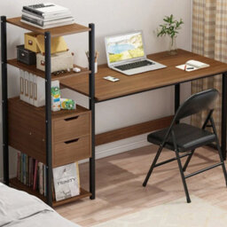 Home Computer Desk Workstation Table W/ Storage Bookshelf Shelves & Drawers - thumbnail 1