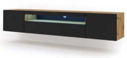 Arte Modern Oak Artisan Black Aura Tv Cabinet With Led Lighting (W)200Cm (H)42Cm (D)37Cm - Spacious & Stylish - thumbnail 1