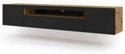 Arte Modern Oak Artisan Black Aura Tv Cabinet With Led Lighting (W)200Cm (H)42Cm (D)37Cm - Spacious & Stylish - thumbnail 3