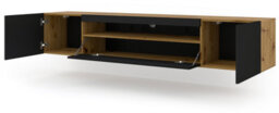 Arte Modern Oak Artisan Black Aura Tv Cabinet With Led Lighting (W)200Cm (H)42Cm (D)37Cm - Spacious & Stylish - thumbnail 2