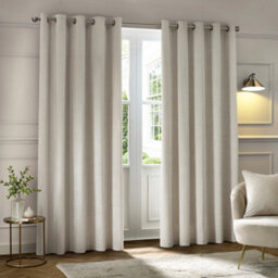 Paoletti Neptune Fully Lined Velvet Eyelet Curtain Pair, Ivory, (W) 229 X (D) 183Cm - thumbnail 2
