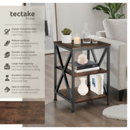 Tectake Bedside Table Nottingham - Industrial Style, With 3 Shelves, 40.5 X 40.5 X 60.5 Cm - Industrial Wood Dark, Rustic - thumbnail 2