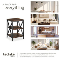 Tectake Bedside Table Nottingham - Industrial Style, With 3 Shelves, 40.5 X 40.5 X 60.5 Cm - Industrial Wood Dark, Rustic - thumbnail 7
