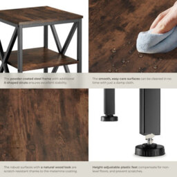 Tectake Bedside Table Nottingham - Industrial Style, With 3 Shelves, 40.5 X 40.5 X 60.5 Cm - Industrial Wood Dark, Rustic - thumbnail 4