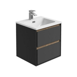 Plum&clay Norton Black & Oak Wall Hung Vanity Unit & Basin Set Bathroom Furniture (W)500mm (H)530mm
