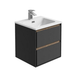 Plum&clay Norton Black & Oak Wall Hung Vanity Unit & Basin Set Bathroom Furniture (W)500mm (H)530mm - thumbnail 2