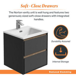 Plum&clay Norton Black & Oak Wall Hung Vanity Unit & Basin Set Bathroom Furniture (W)500mm (H)530mm - thumbnail 3