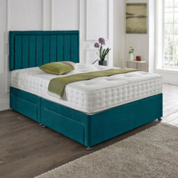 Dining Tables Cairo Matching Headboard Divan Set, 2 Drawer On Same Side With Sprung 1500 Comfort Mattress - Plush Jade - Double - thumbnail 1