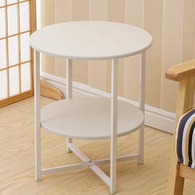 White Small Round Coffee Side Table Sofa End Bedside Table For Living Room Bedroom - image 1