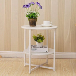 White Small Round Coffee Side Table Sofa End Bedside Table For Living Room Bedroom - thumbnail 4