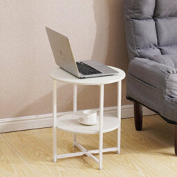 White Small Round Coffee Side Table Sofa End Bedside Table For Living Room Bedroom - thumbnail 3
